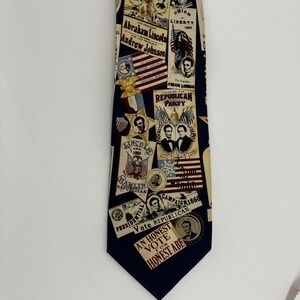 Vintage Museum Artifacts Mens 100% Silk Tie Lincoln Republican Election New